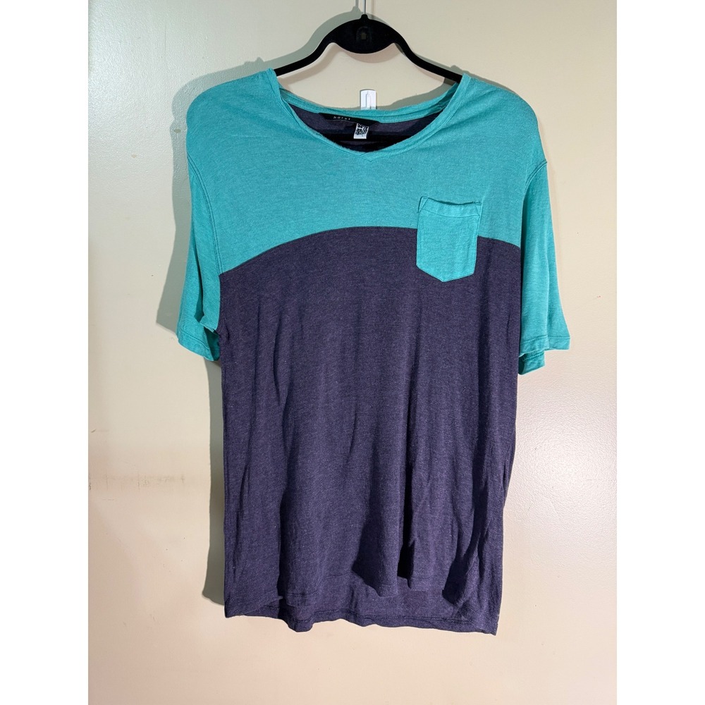 Horst Mens Teal Grey Colorblock Viscose V-Neck Pocket T-Shirt‎ Size L